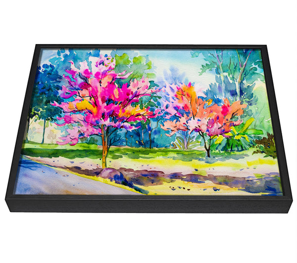 A picture of a Vibrant Trees In Green Forest framed canvas print sold by Wallart-Direct.co.uk