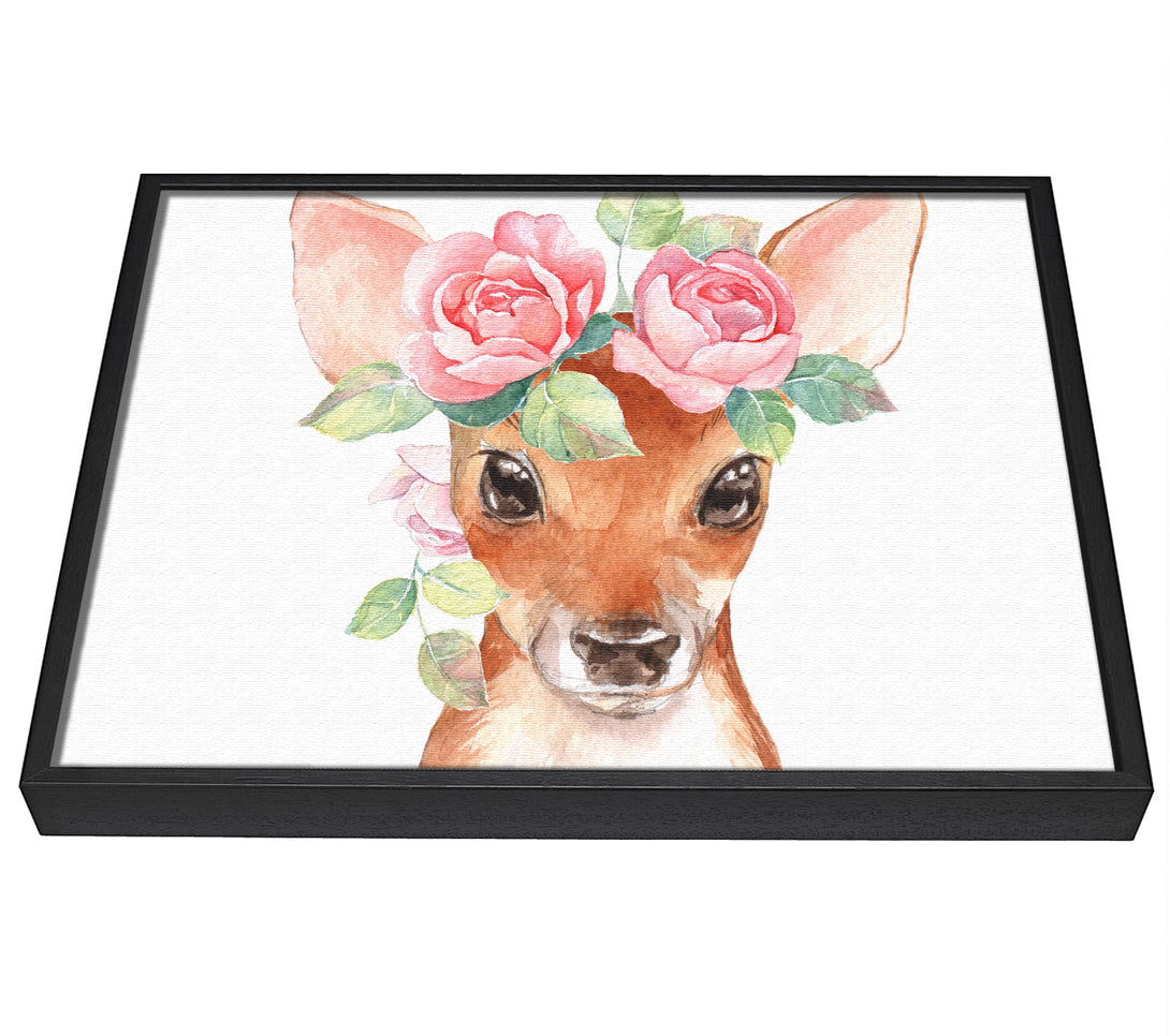 A picture of a Water Colour Floral Deer framed canvas print sold by Wallart-Direct.co.uk