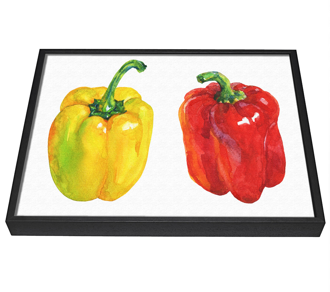 A picture of a Yellow And Red Pepper framed canvas print sold by Wallart-Direct.co.uk