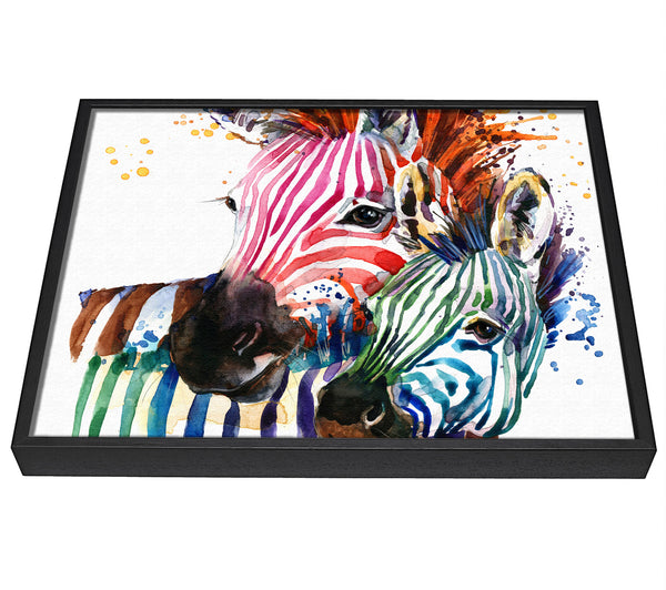 A picture of a Multicoloured Rainbow Zebra framed canvas print sold by Wallart-Direct.co.uk