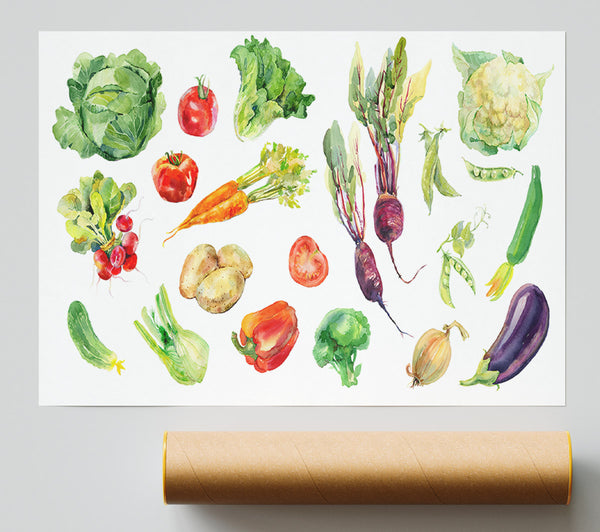 Selection Of Watercolour Vegetables