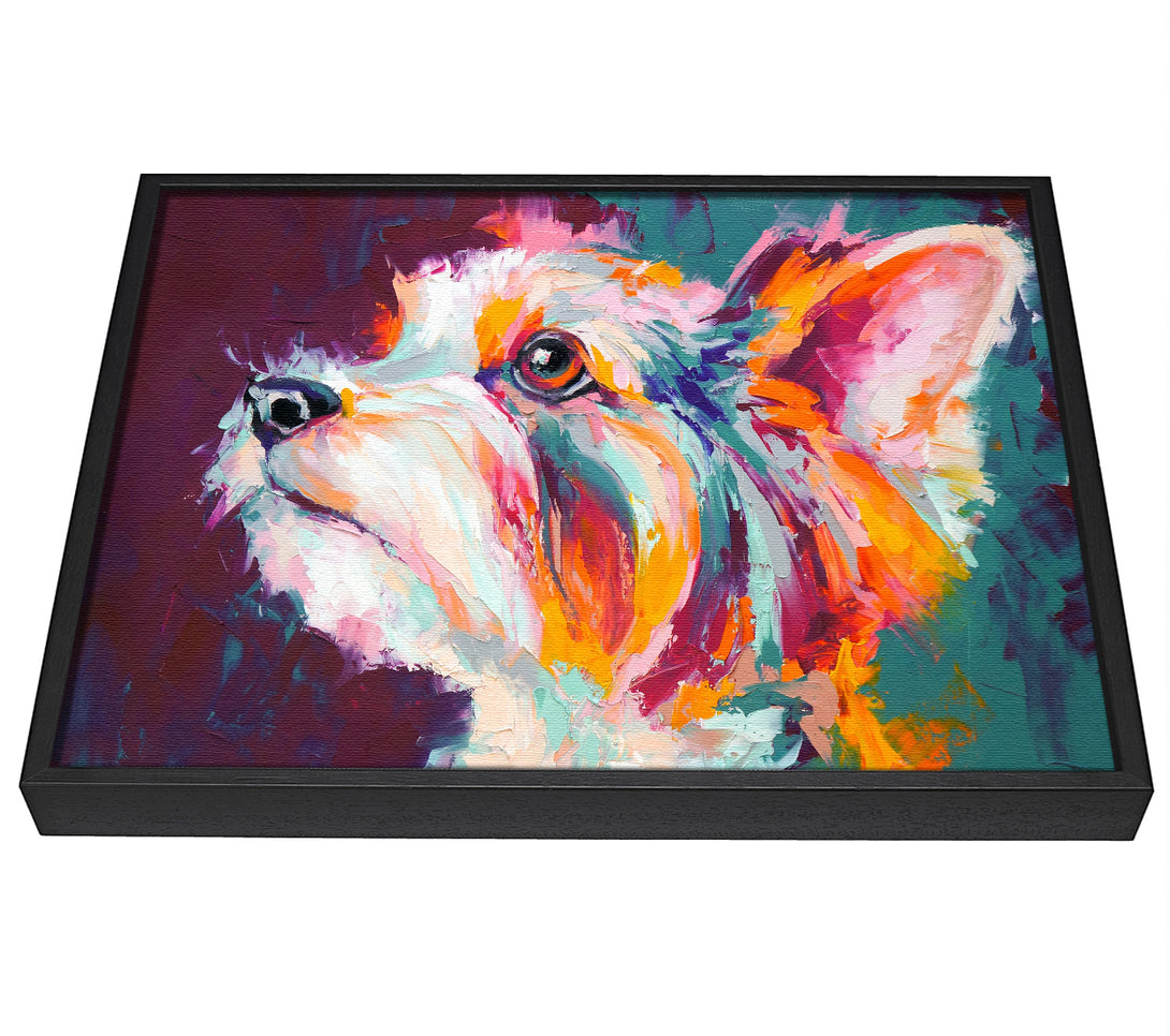 A picture of a Vibrant Yorkshire Terrier framed canvas print sold by Wallart-Direct.co.uk