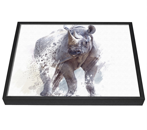 A picture of a Watercolour Rhino framed canvas print sold by Wallart-Direct.co.uk