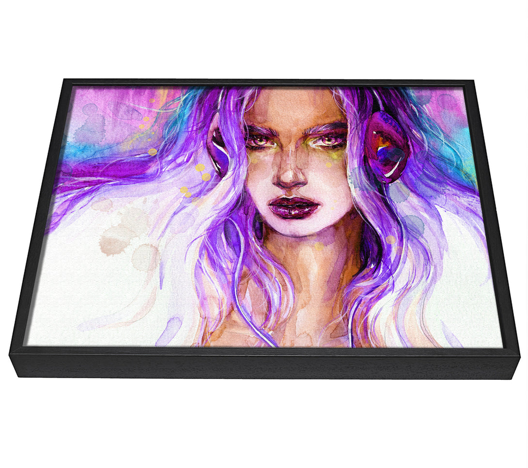 A picture of a Lilac Woman Watercolour framed canvas print sold by Wallart-Direct.co.uk