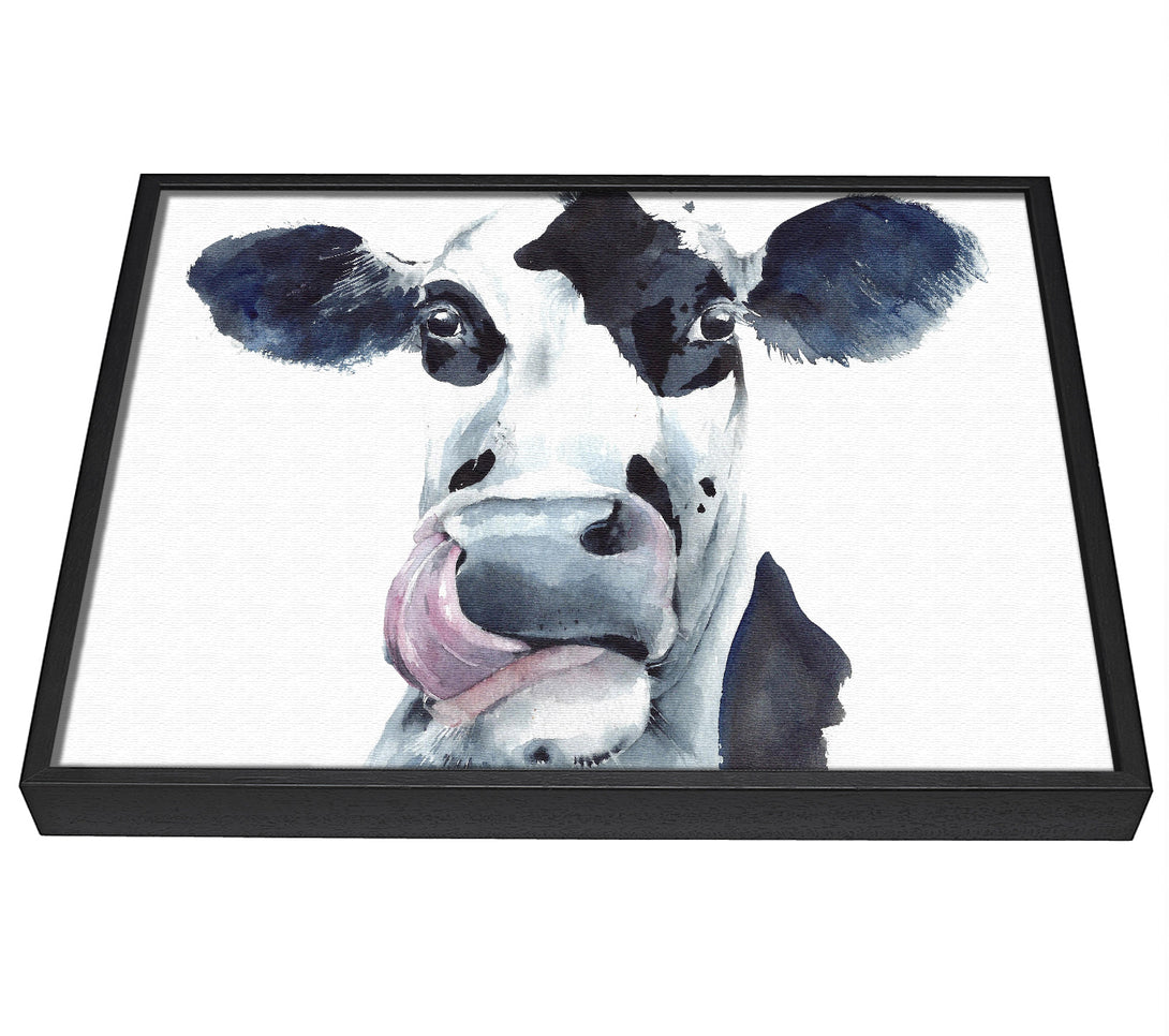 A picture of a Cow Licking framed canvas print sold by Wallart-Direct.co.uk