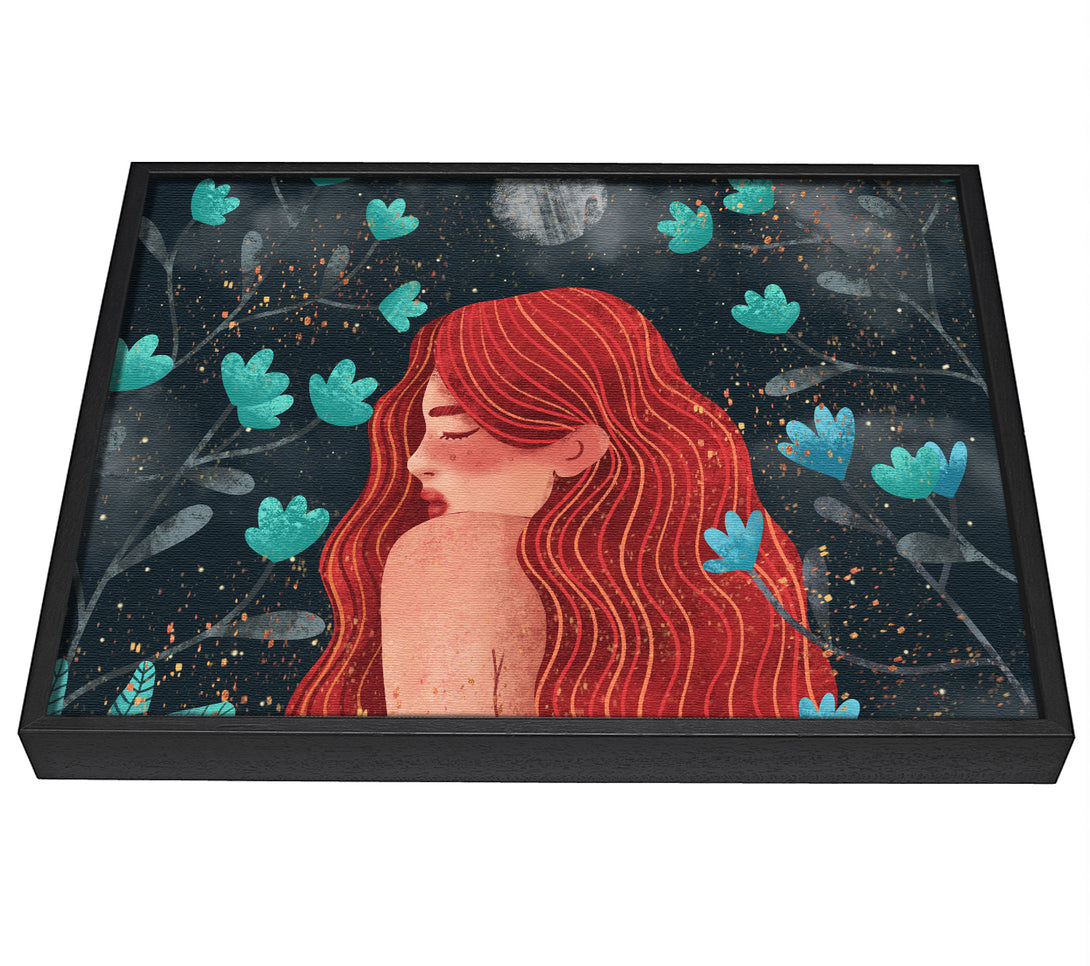 A picture of a Red Haired Girl Flowers framed canvas print sold by Wallart-Direct.co.uk