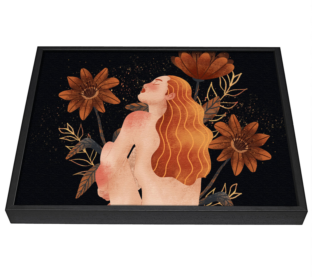 A picture of a Red Haired Girl Floral framed canvas print sold by Wallart-Direct.co.uk