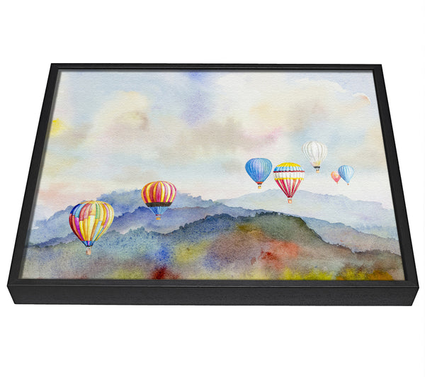 A picture of a Hot Air Balloons In The Valley framed canvas print sold by Wallart-Direct.co.uk