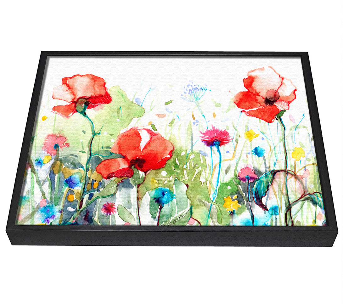 A picture of a Poppies And Mixed Flowers framed canvas print sold by Wallart-Direct.co.uk