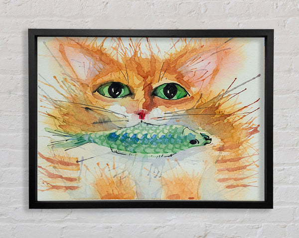 Aquarell Katze mit Fisch