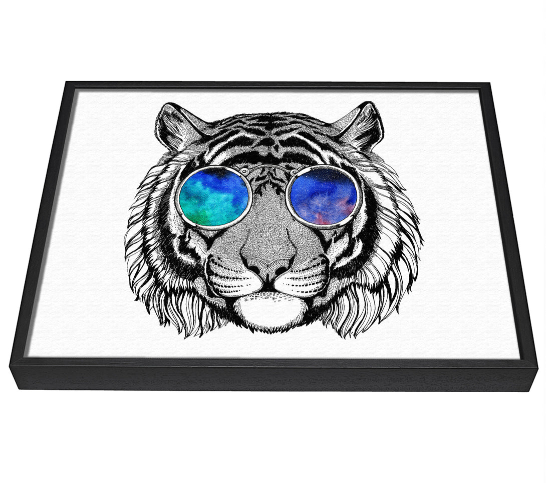 A picture of a Glasses On A Tiger Hipster framed canvas print sold by Wallart-Direct.co.uk