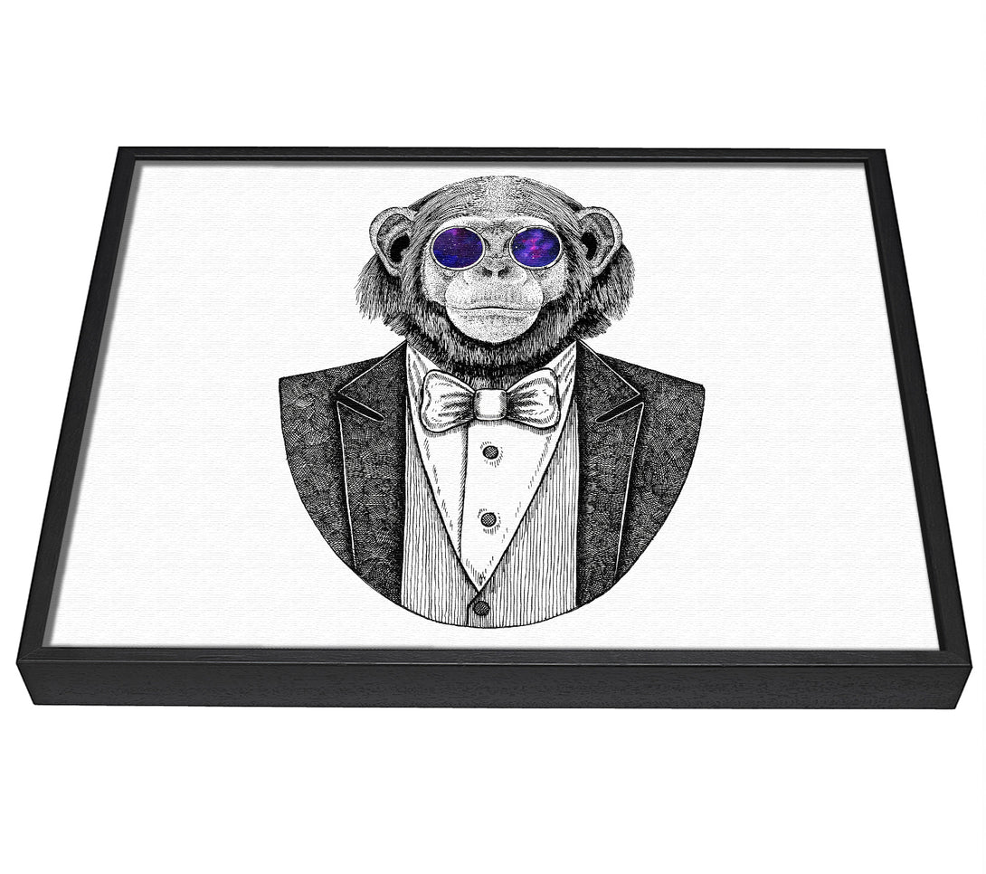 A picture of a Glasses Chimpanzee framed canvas print sold by Wallart-Direct.co.uk