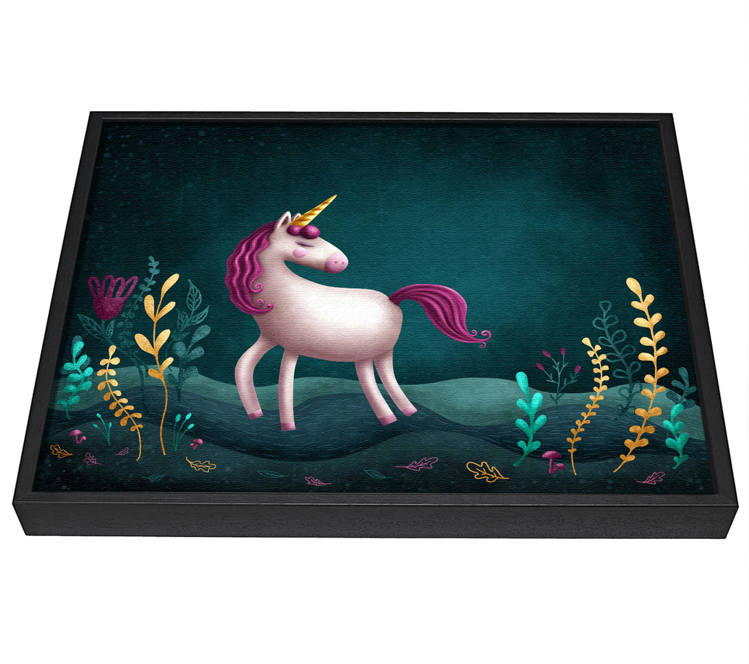 A picture of a The Happy Unicorn framed canvas print sold by Wallart-Direct.co.uk