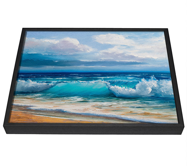 A picture of a Swirling Waves Hit The Beach framed canvas print sold by Wallart-Direct.co.uk