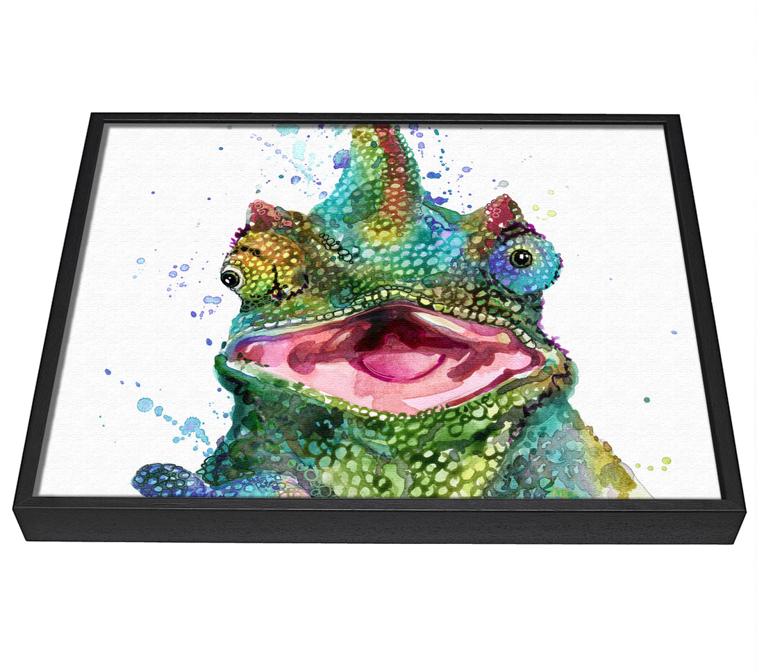 A picture of a Chameleon Paint Splat framed canvas print sold by Wallart-Direct.co.uk