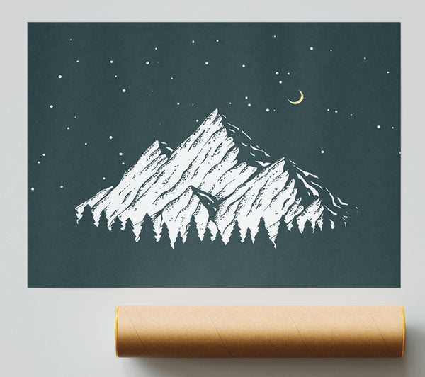 Mountain Range At Night Moon