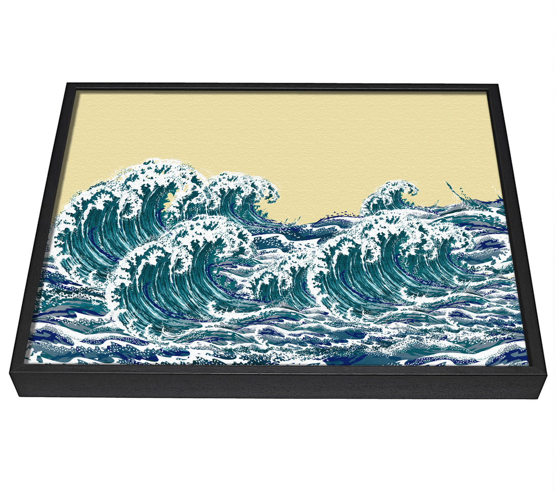 A picture of a Waves On Yellow framed canvas print sold by Wallart-Direct.co.uk