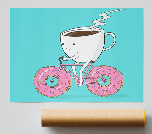 Coffee Riding A Donut Bicycle