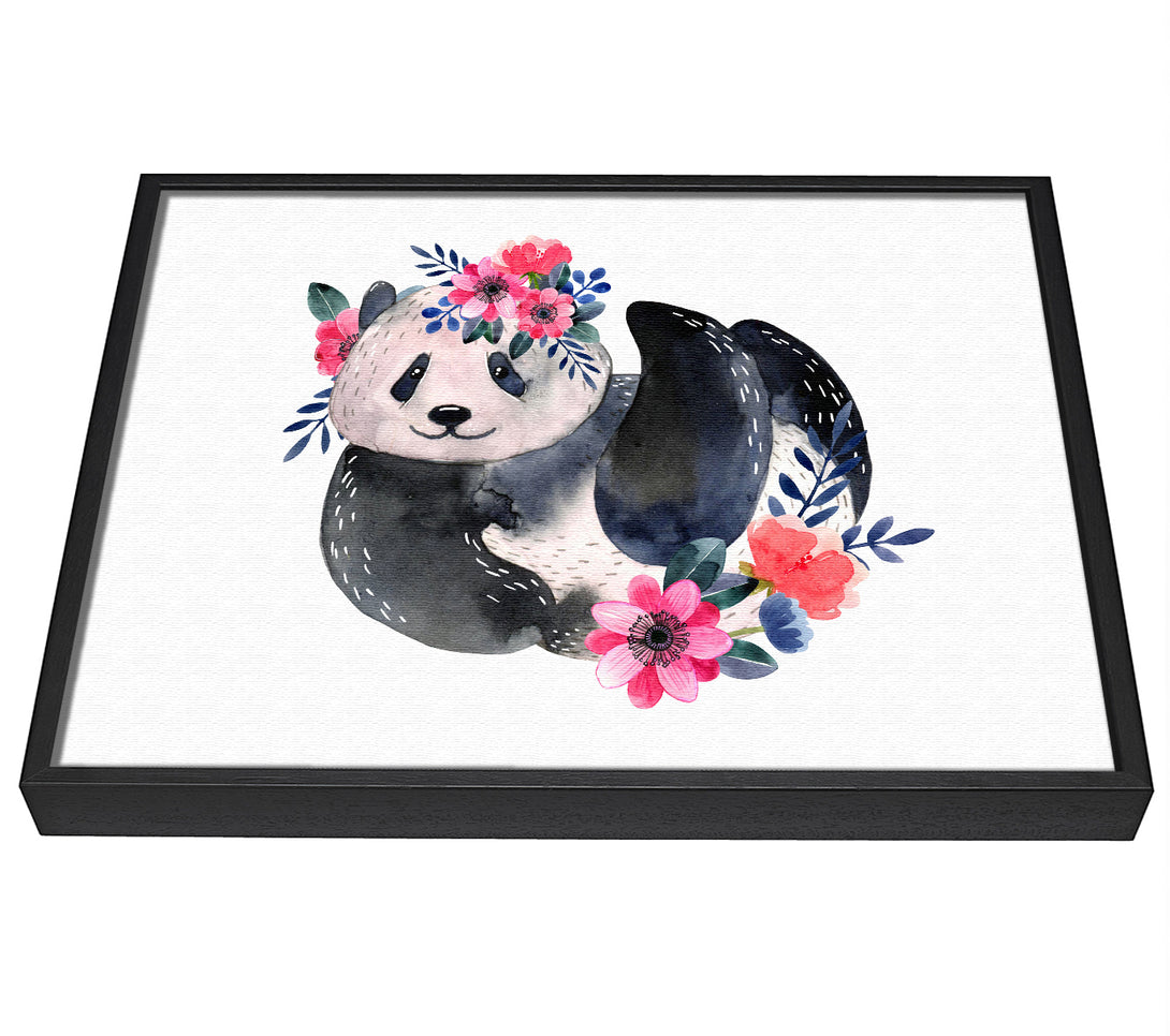 A picture of a Cute Floral Panda framed canvas print sold by Wallart-Direct.co.uk