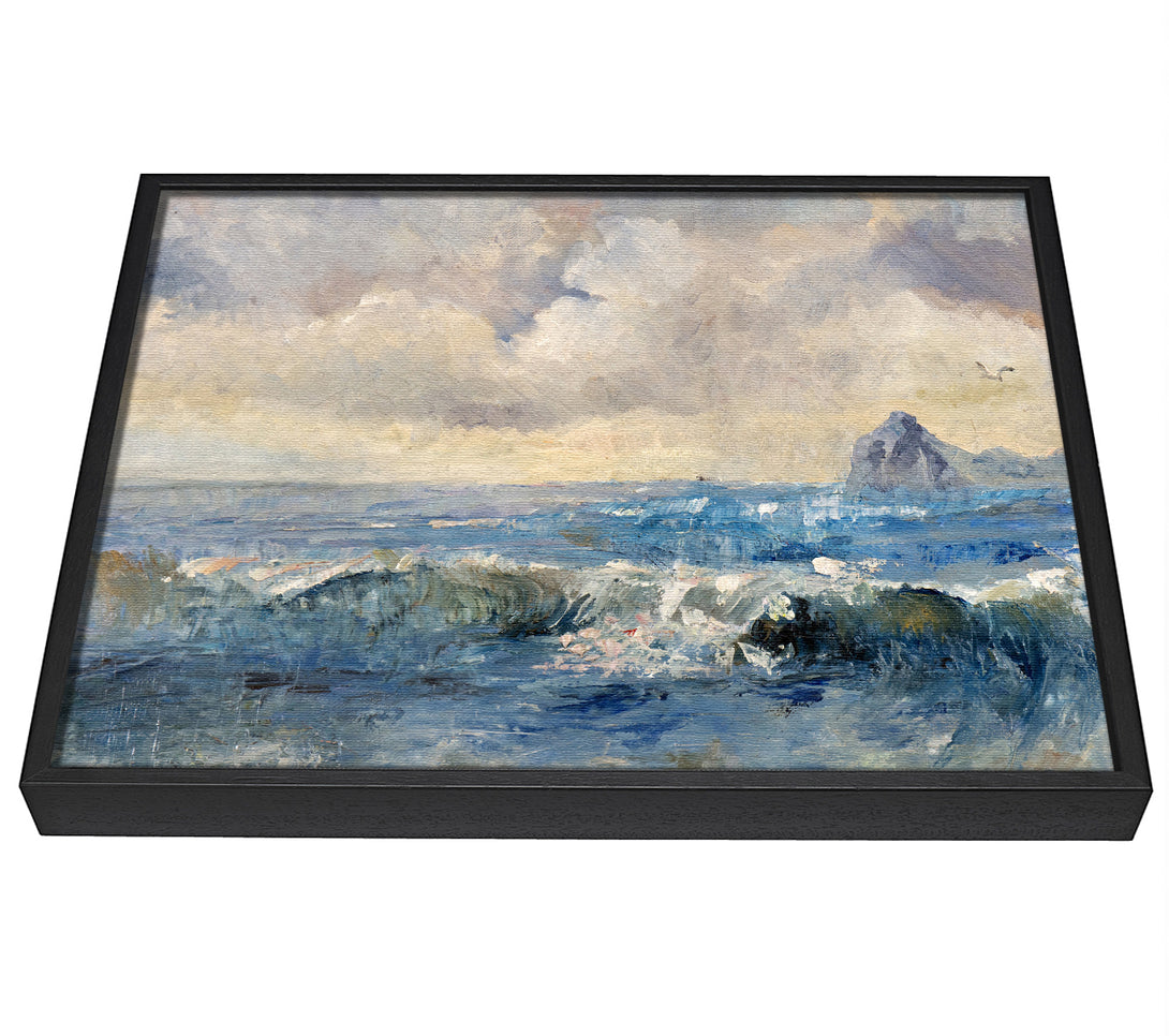 A picture of a Dull Skies Over The Crashing Waves framed canvas print sold by Wallart-Direct.co.uk