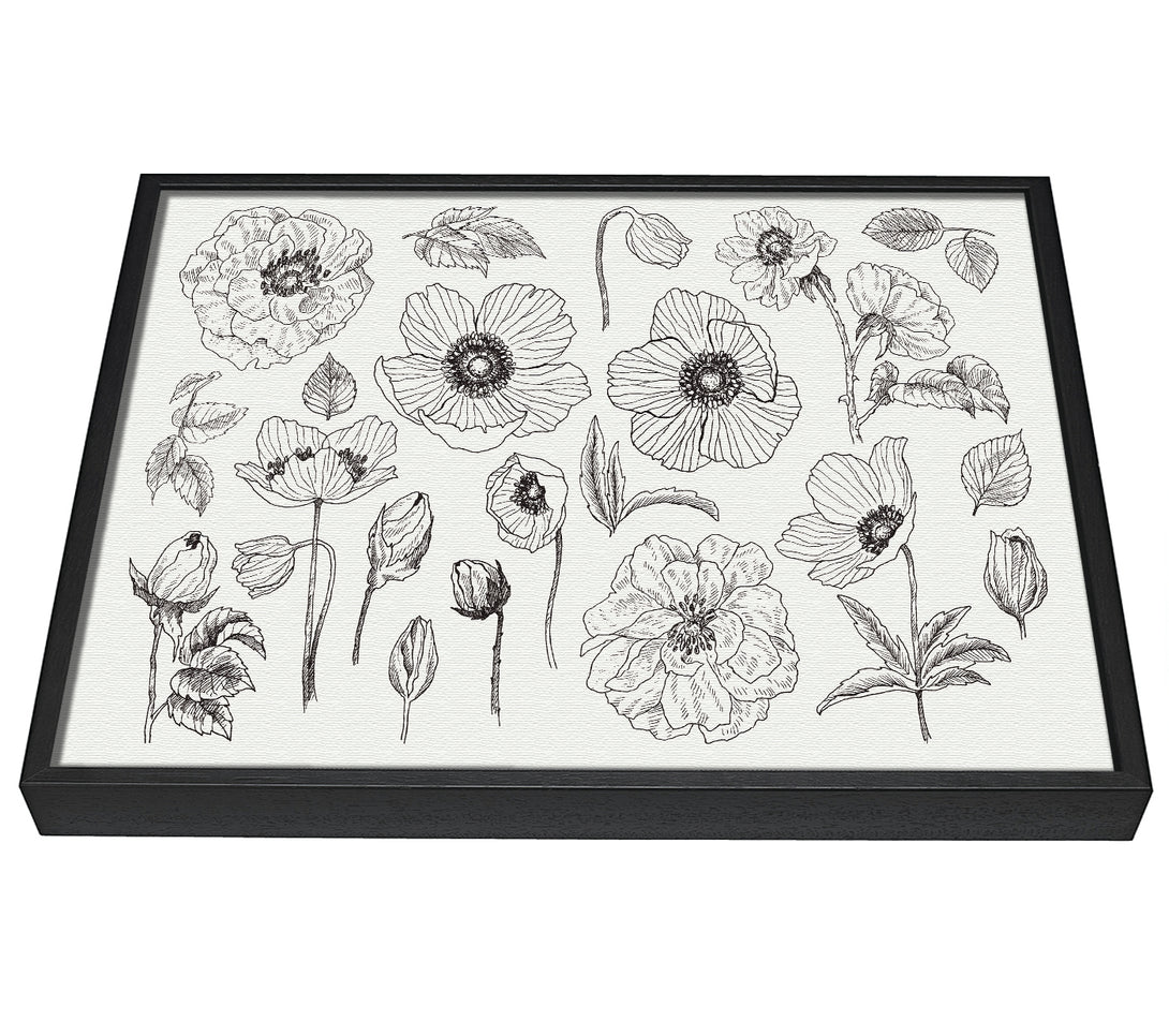 A picture of a Hand Drawn Flowers Illustration framed canvas print sold by Wallart-Direct.co.uk