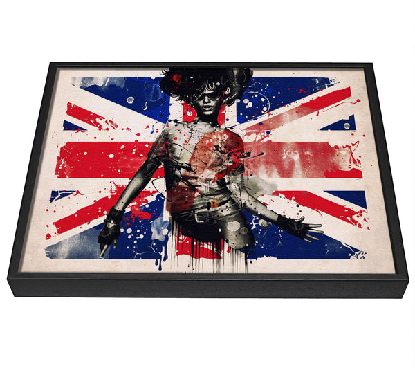 A picture of a Union Jack Woman framed canvas print sold by Wallart-Direct.co.uk