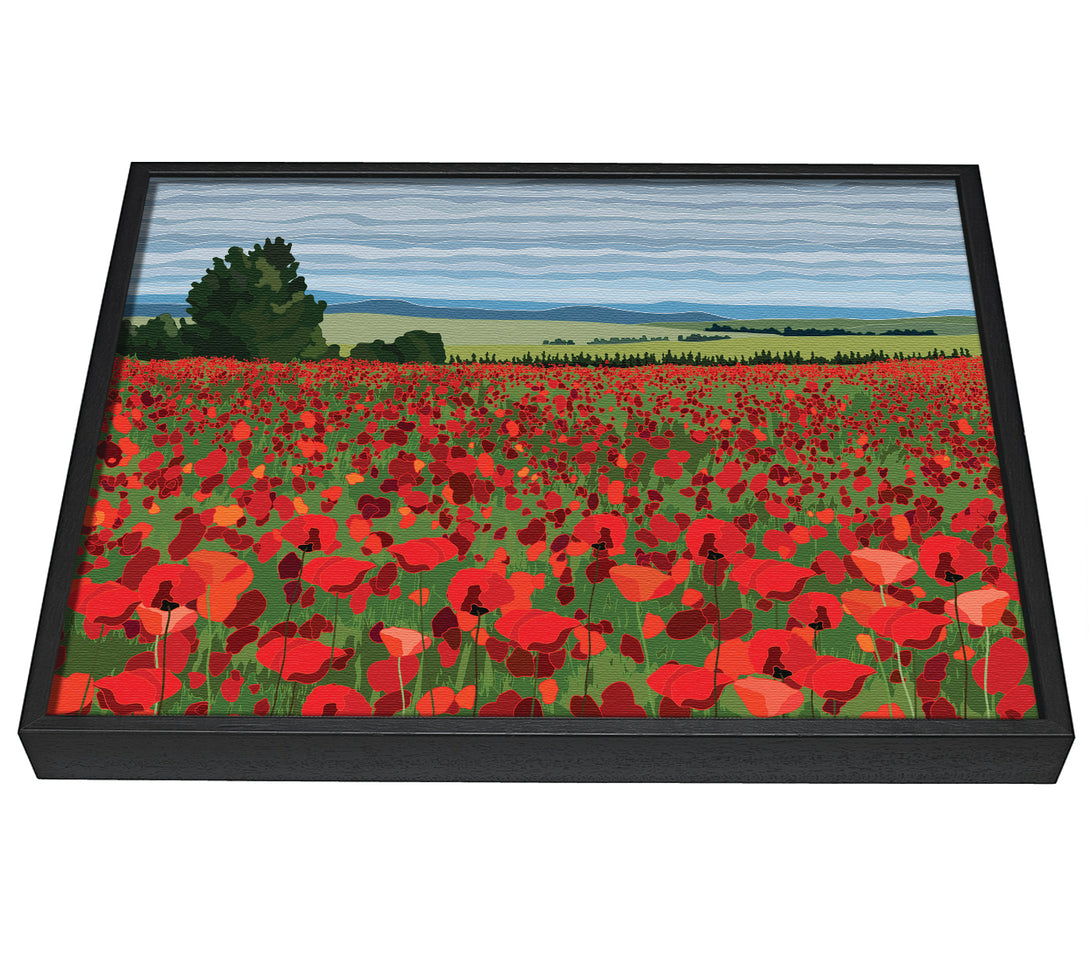 A picture of a Red Poppy Field Flowers framed canvas print sold by Wallart-Direct.co.uk