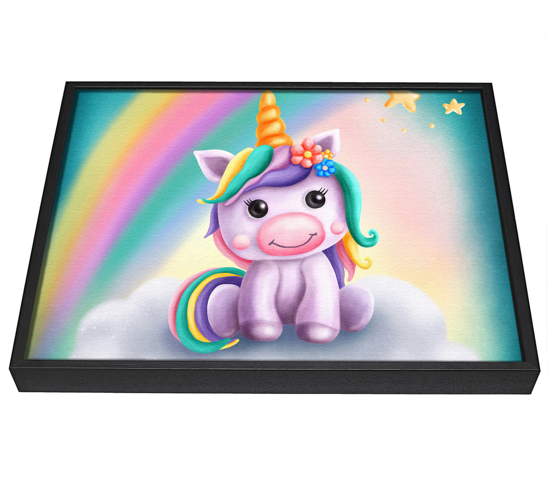 A picture of a Unicorn Rainbow Happy framed canvas print sold by Wallart-Direct.co.uk