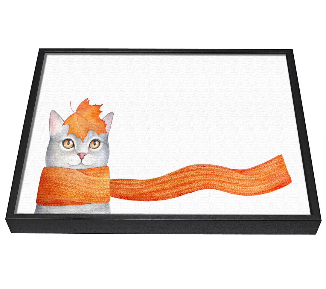 A picture of a Cat With An Orange Scarf framed canvas print sold by Wallart-Direct.co.uk