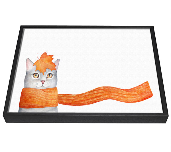 A picture of a Cat With An Orange Scarf framed canvas print sold by Wallart-Direct.co.uk