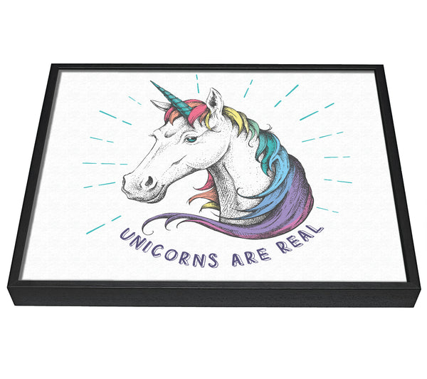 A picture of a Unicorns Are Real framed canvas print sold by Wallart-Direct.co.uk