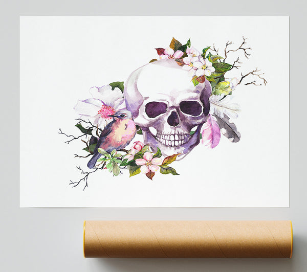 Skull Flowers And Bird