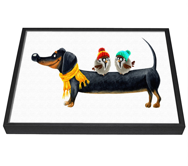 A picture of a Sausage Dog Birds framed canvas print sold by Wallart-Direct.co.uk