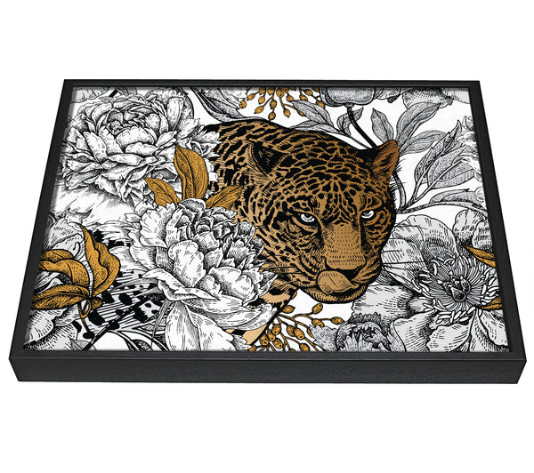 A picture of a Stunning Leopard Flowers framed canvas print sold by Wallart-Direct.co.uk