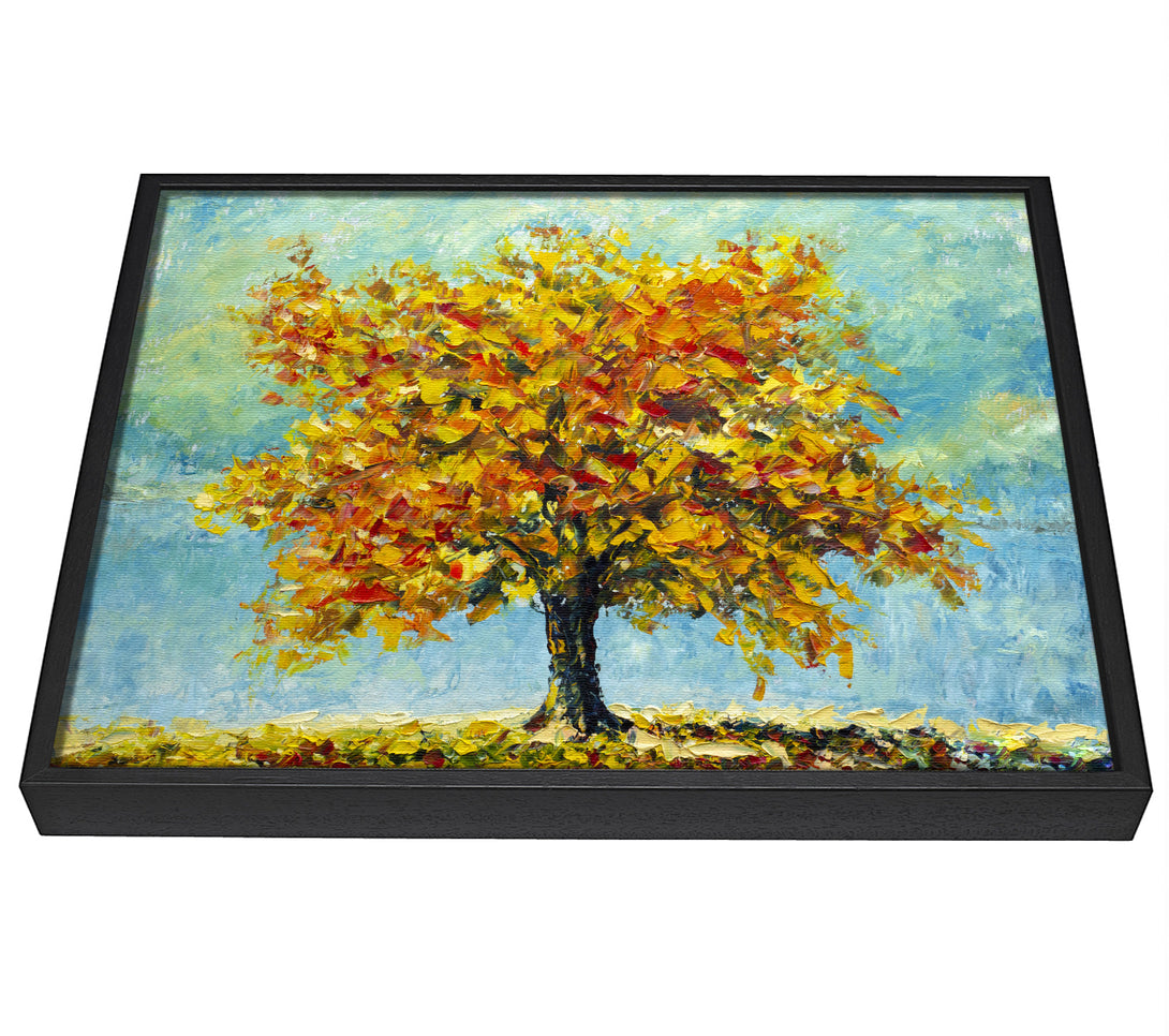 A picture of a Tree Burns Orange framed canvas print sold by Wallart-Direct.co.uk