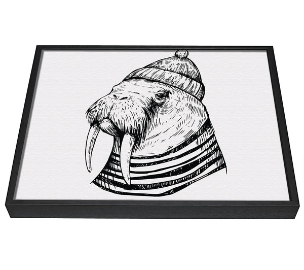 A picture of a Hipster Walrus framed canvas print sold by Wallart-Direct.co.uk