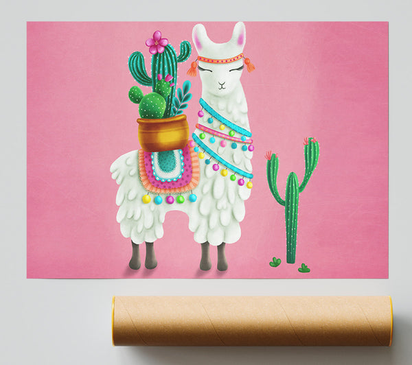 Llama Carrying Cactus