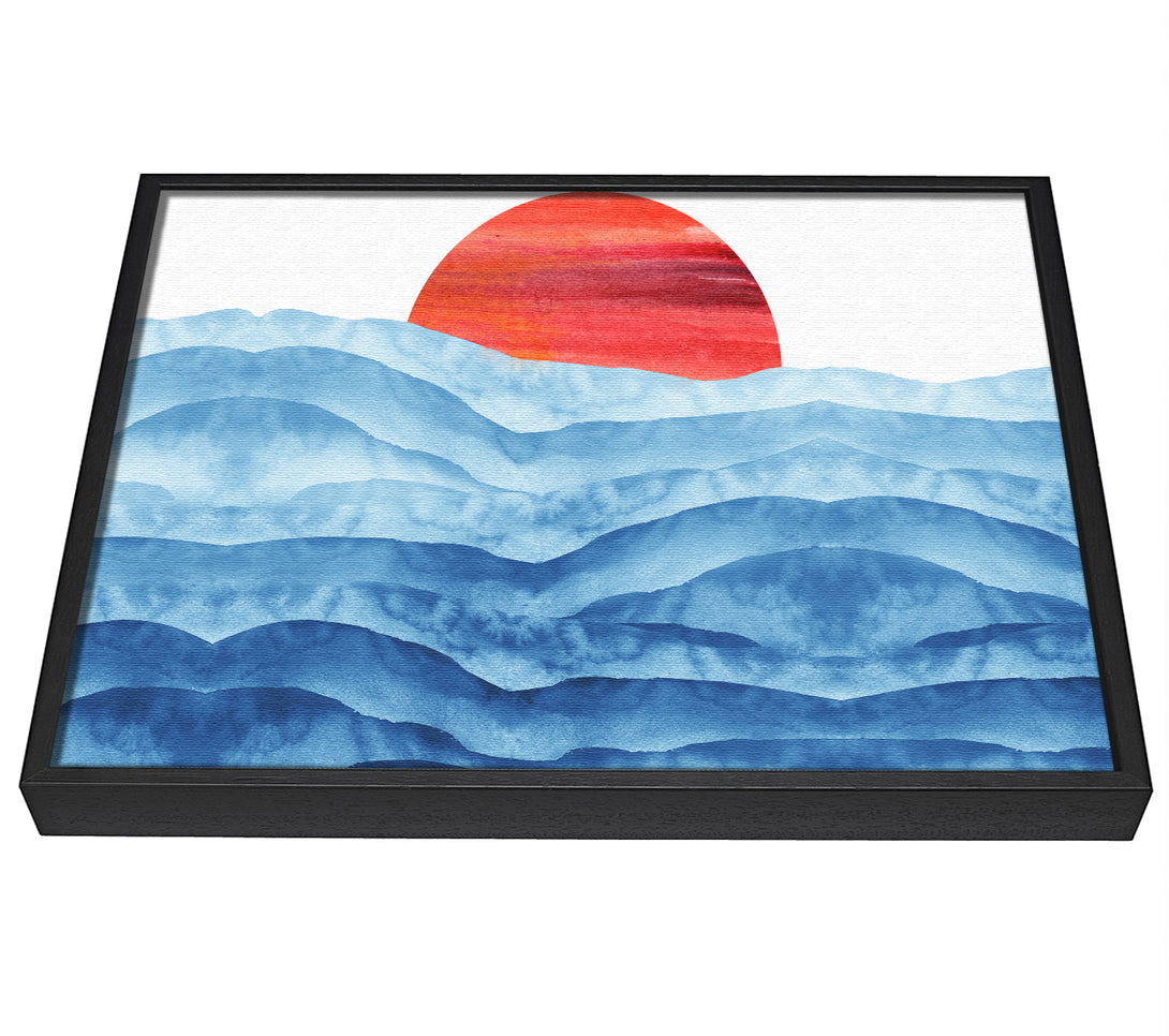 A picture of a Red Sun Over The Ripples framed canvas print sold by Wallart-Direct.co.uk