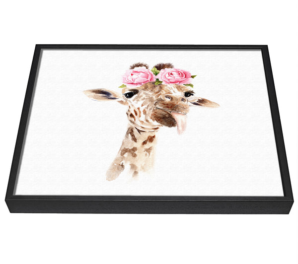 A picture of a Roses On A Giraffe'S Head framed canvas print sold by Wallart-Direct.co.uk