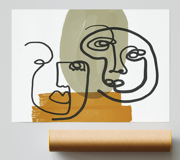 Two Abstract Line Drawing Faces