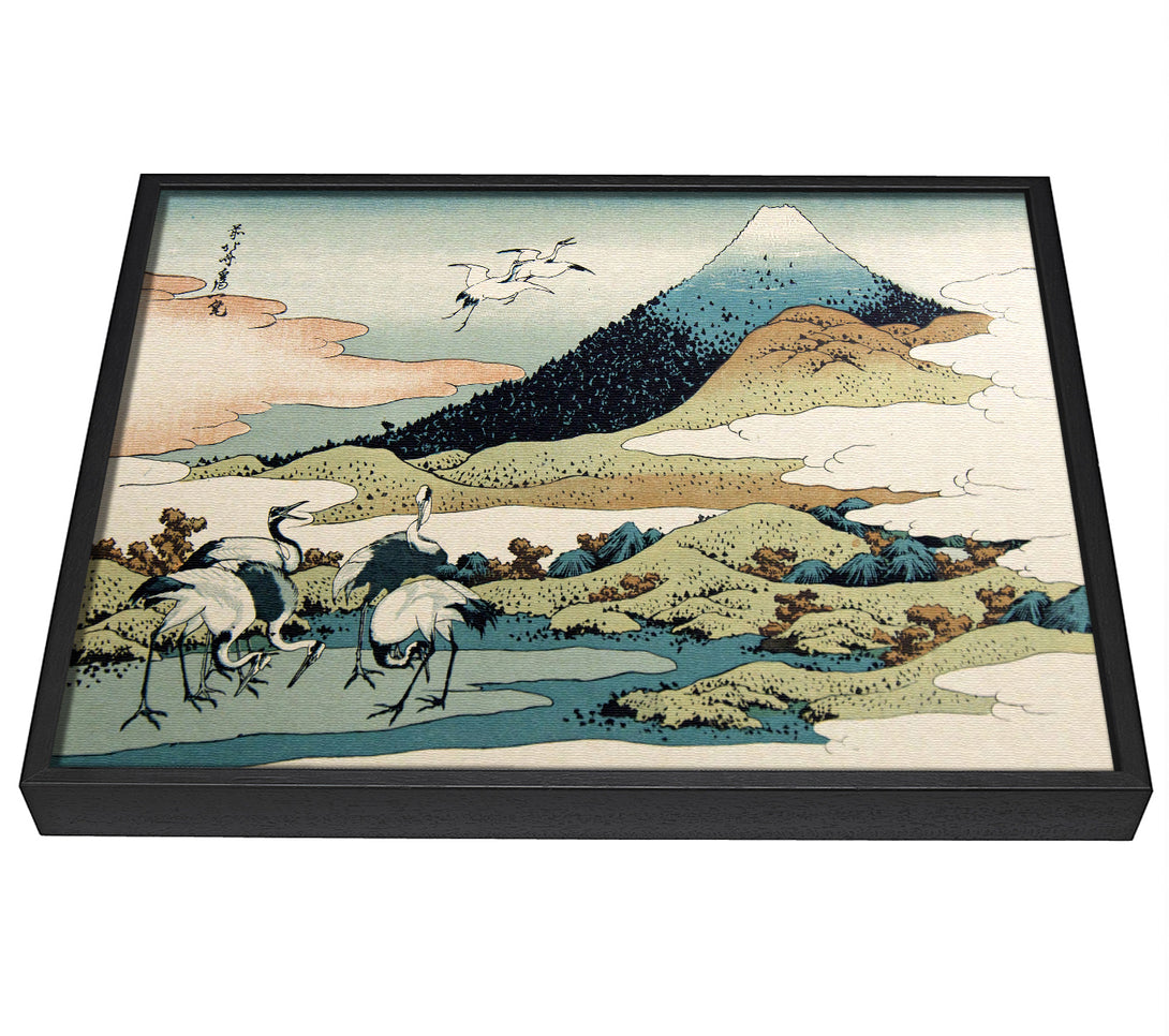 A picture of a Cranes Below The Mountains framed canvas print sold by Wallart-Direct.co.uk