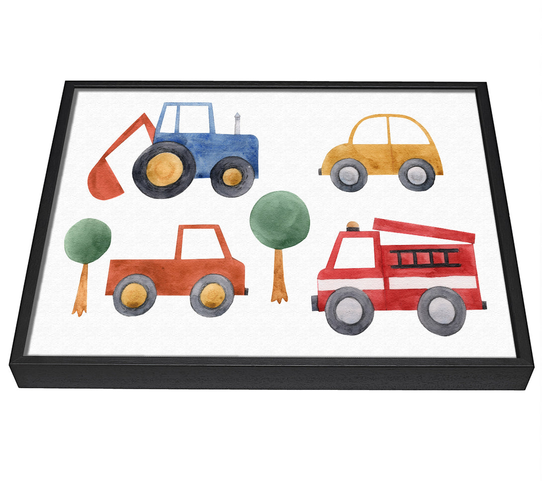 A picture of a Childrens Vehicle Collection framed canvas print sold by Wallart-Direct.co.uk