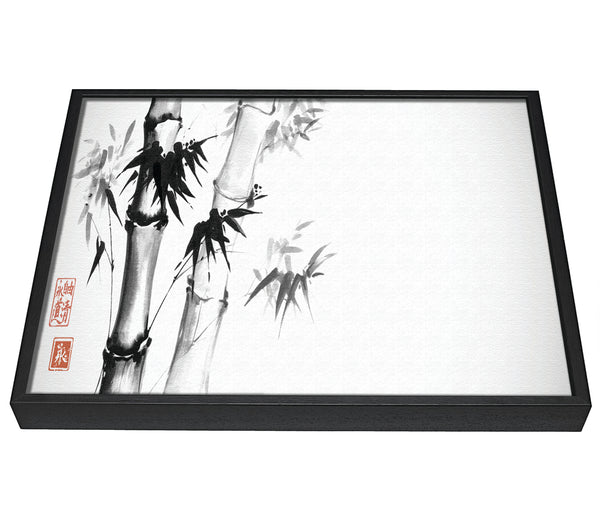 A picture of a The Bamboo Branch Grey framed canvas print sold by Wallart-Direct.co.uk