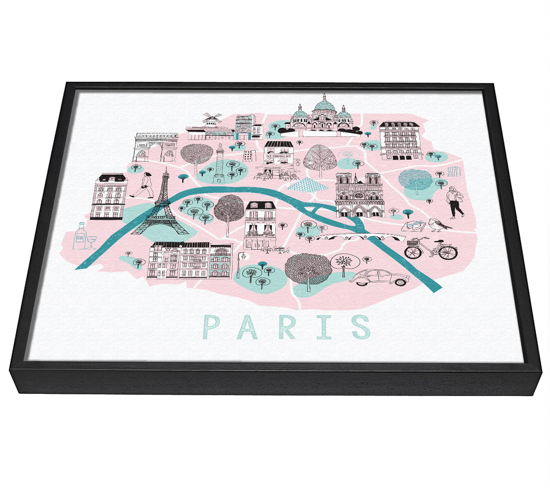 A picture of a Little Map Of Paris framed canvas print sold by Wallart-Direct.co.uk