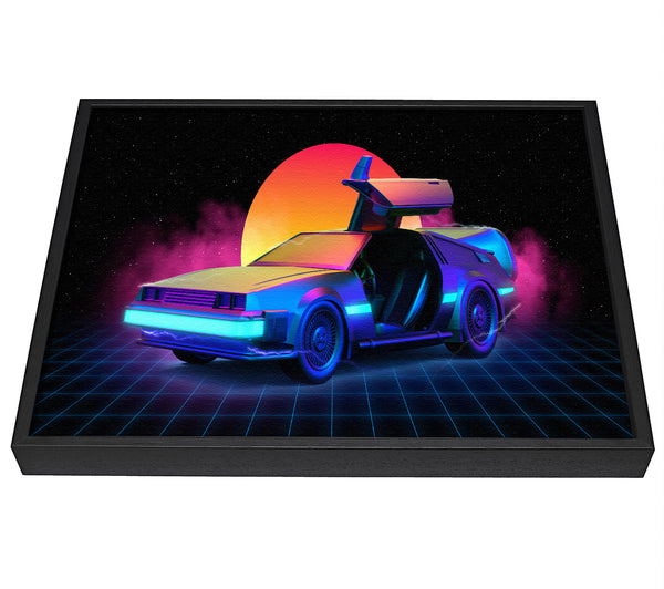 A picture of a Delorean Smoke Sunrise framed canvas print sold by Wallart-Direct.co.uk