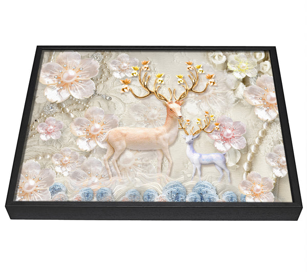 A picture of a The Majestic Deer And Doe framed canvas print sold by Wallart-Direct.co.uk