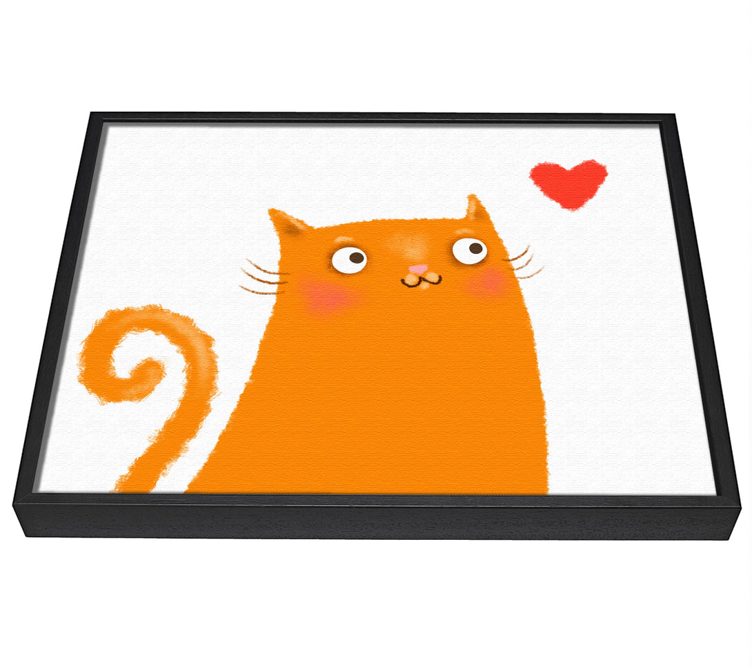 A picture of a The Love Heart Orange Cat framed canvas print sold by Wallart-Direct.co.uk