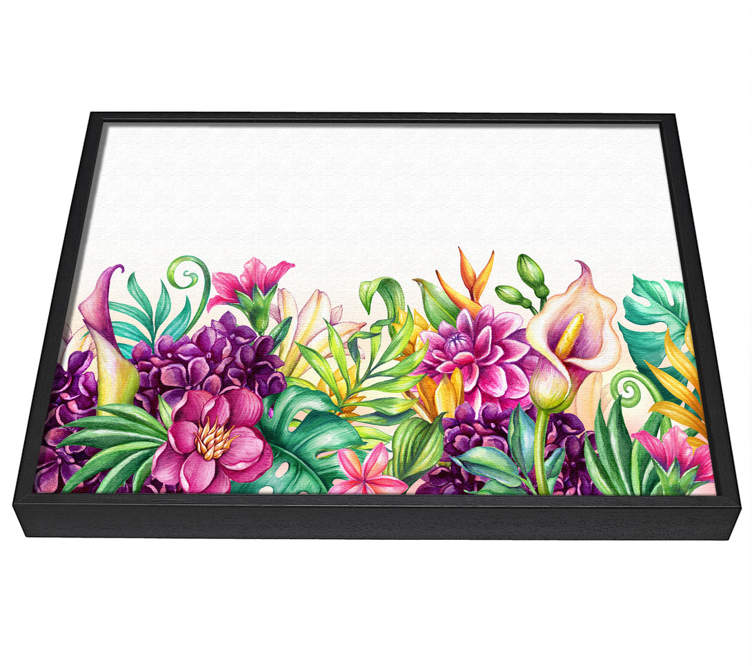 A picture of a Tropical Flowers framed canvas print sold by Wallart-Direct.co.uk