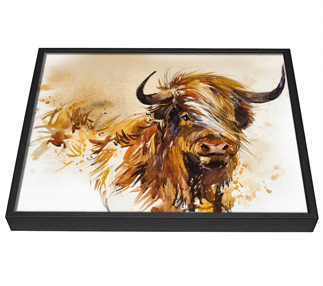 A picture of a The Orange Highland Cow framed canvas print sold by Wallart-Direct.co.uk