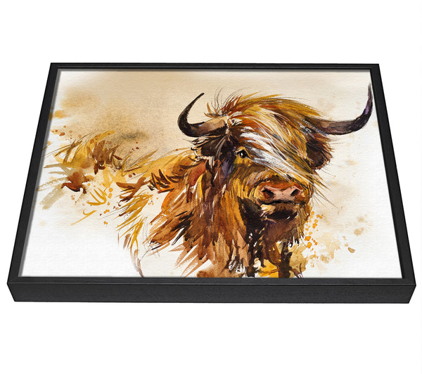 A picture of a The Orange Highland Cow framed canvas print sold by Wallart-Direct.co.uk